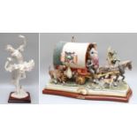 A Capodimonte Caravan Model, and a figure of a dancer (2)