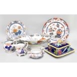 A 19th Century Majolica Sardine Dish and Cover, Imari porcelain dishes and plates, etc
