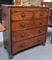 A Victorian Mahogany Four Height Straight Front Chest of Drawers, with boldly turned uprights, 122cm