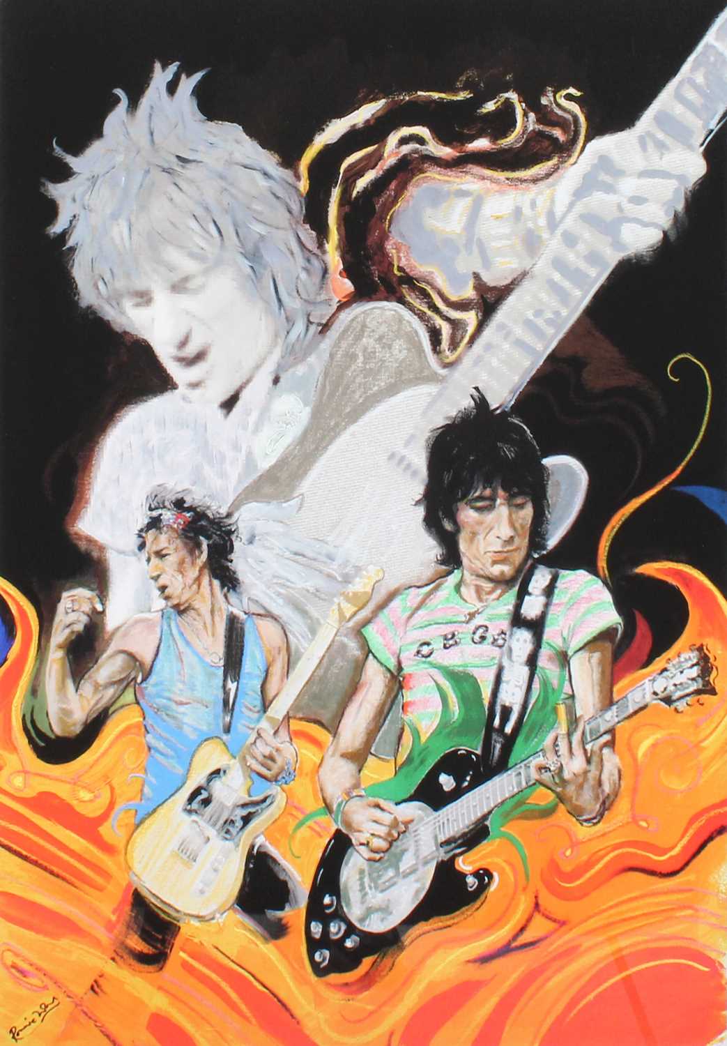 After Ronnie Wood (b.1947) "The Famous Flames - Black Limo" Signed and numbered 122/195, giclee