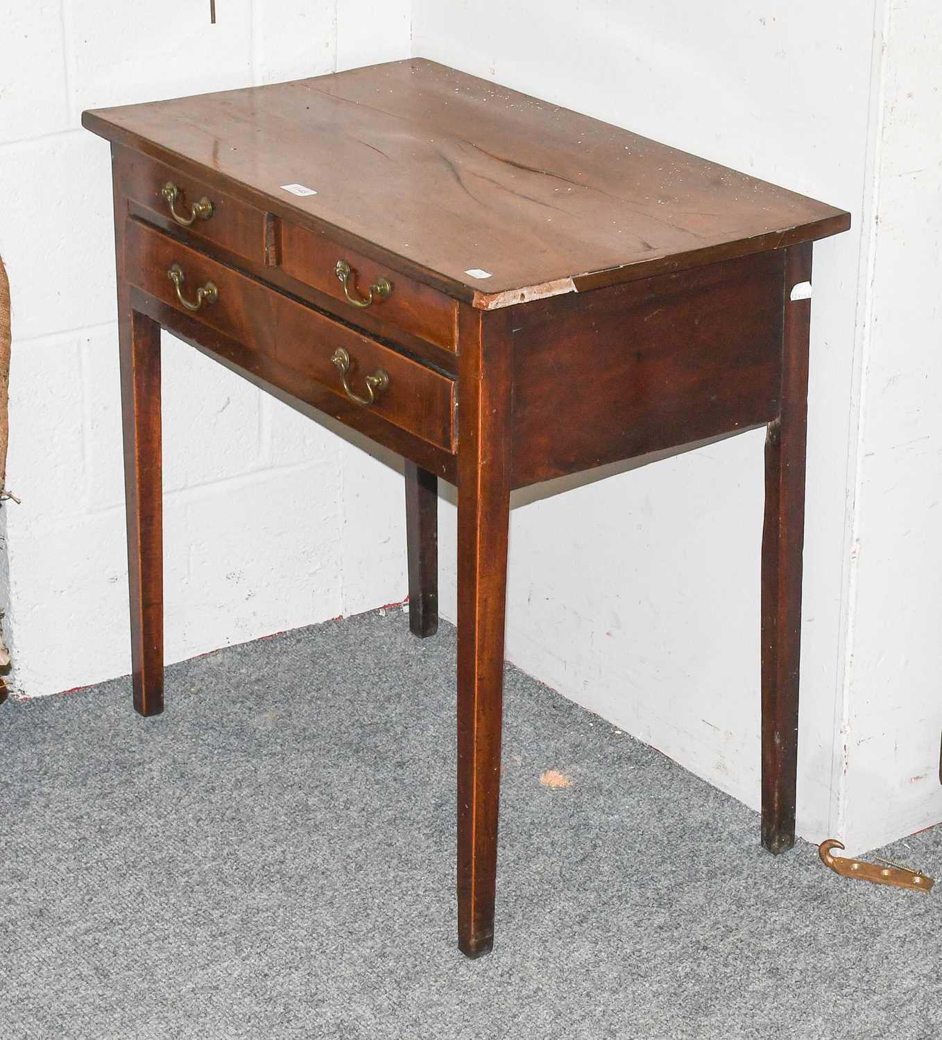 A George III Crossbanded Mahogany Side Table, fitted with three drawers, 75cm by 45cm by 72cm; - Image 2 of 3