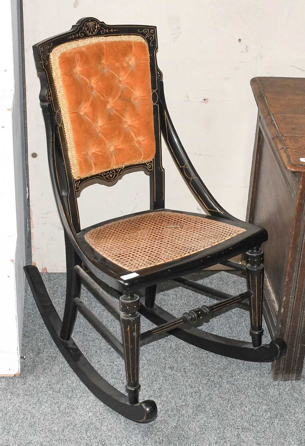 A 18th Century Oak Panelled Wall Cabinet, 77cm by 28cm by 63cm; together with an ebonised - Image 2 of 3