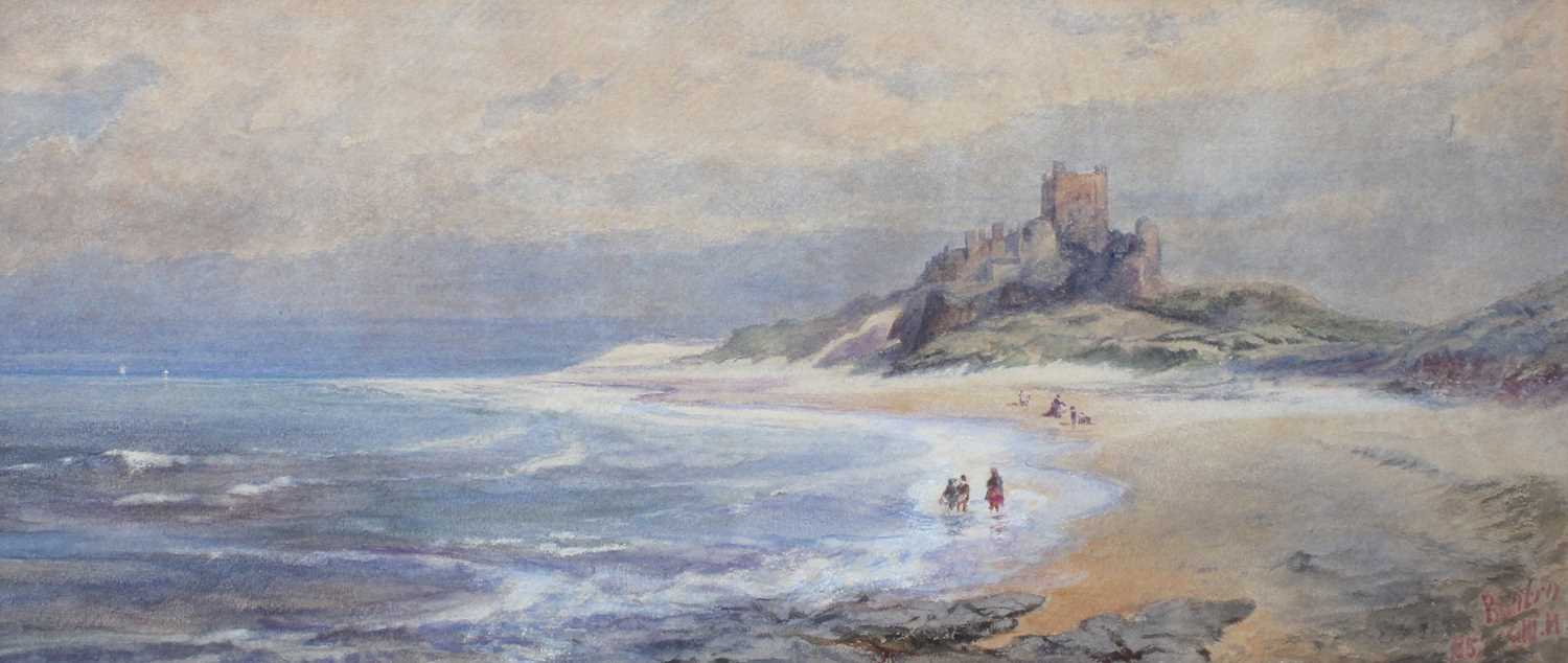 Edwin Moore (1813-1893) "Bambro" View of Bamborough Castle and Beach Indistinctly signed,