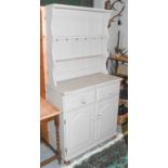 A Grey Painted Pine Country Kitchen Dresser, of small proportions, 91cm by 41cm by 181cm