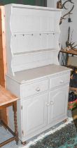 A Grey Painted Pine Country Kitchen Dresser, of small proportions, 91cm by 41cm by 181cm