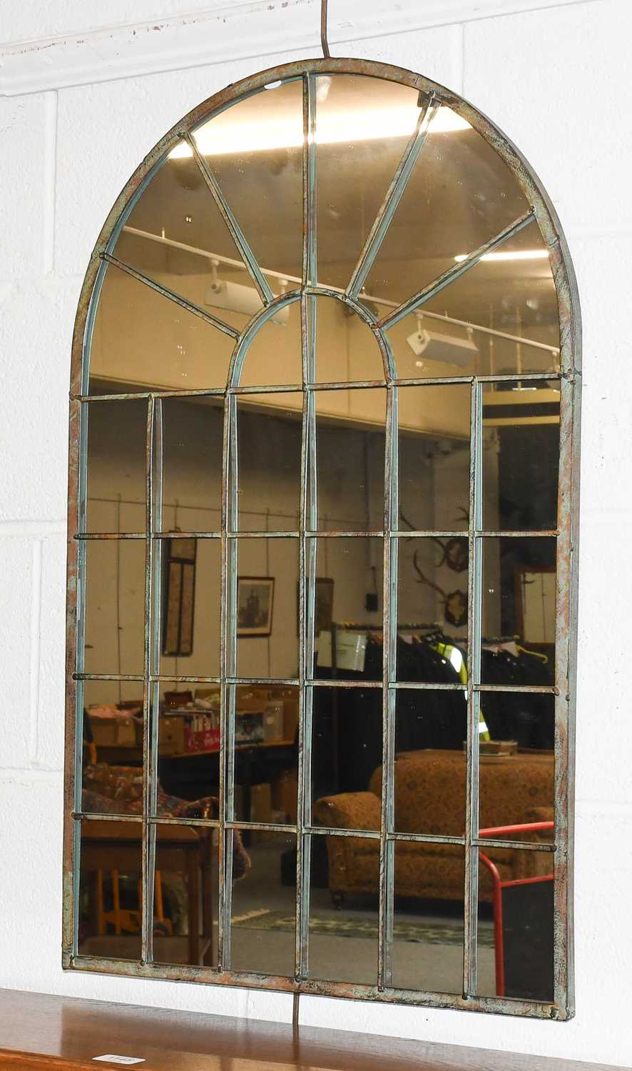 A Pair of Arch Mirrors, in the form of windows with verdigris patinated metal work Dimensions - 77cm - Image 3 of 3