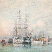 J.S Virtue After W.F Mitchell (19th Century) "H.M.S Colossus, 1st Class Battle Ship" Colour print,