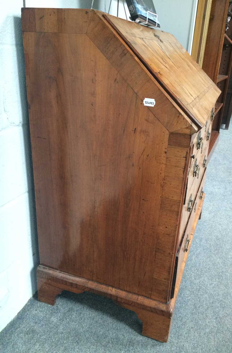 An 18th Century Walnut and Crossbanded Bureau, the fall flap opening to reveal fitted interior - Image 3 of 11