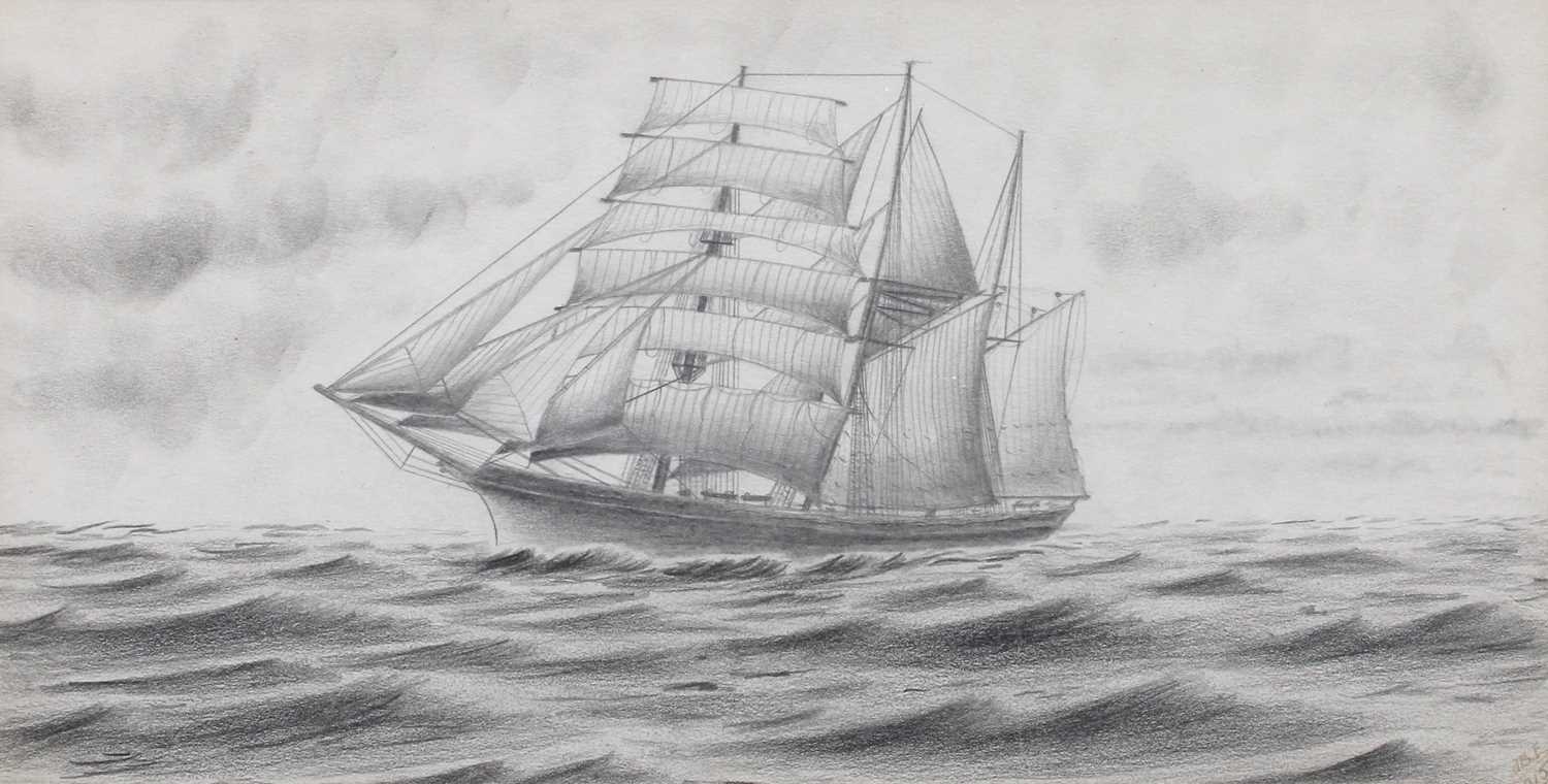 A Collection of Pictures and Prints, to include a pencil sketch of a ship in full mast, initialled