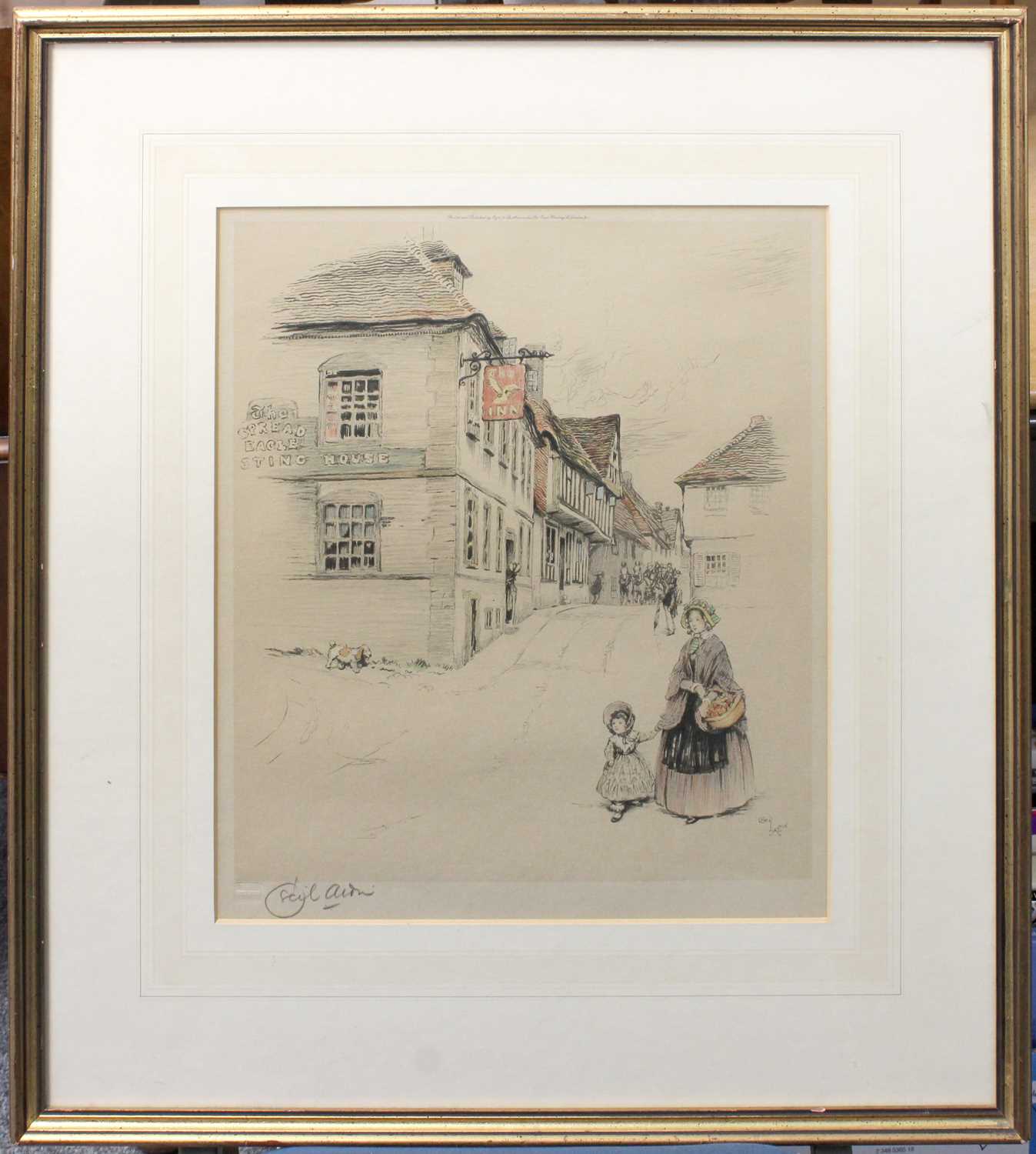 After Cecil Aldin (1870-1935) Mother and child before The Spread Eagle Resting House Signed, - Image 5 of 8
