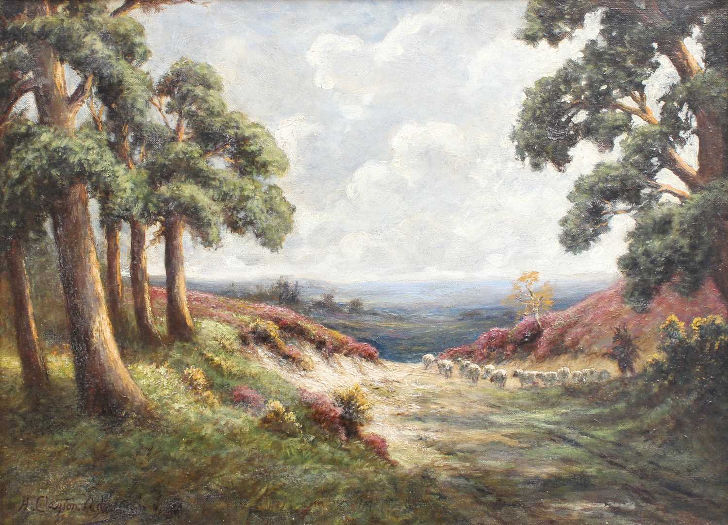 Harry Clayton Adams (1876-1956) Sheep on a country lane Signed, oil on canvas, 44cm by 59cm