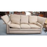 A Knole Style Drop End Sofa, with mahognay finials, 220cm