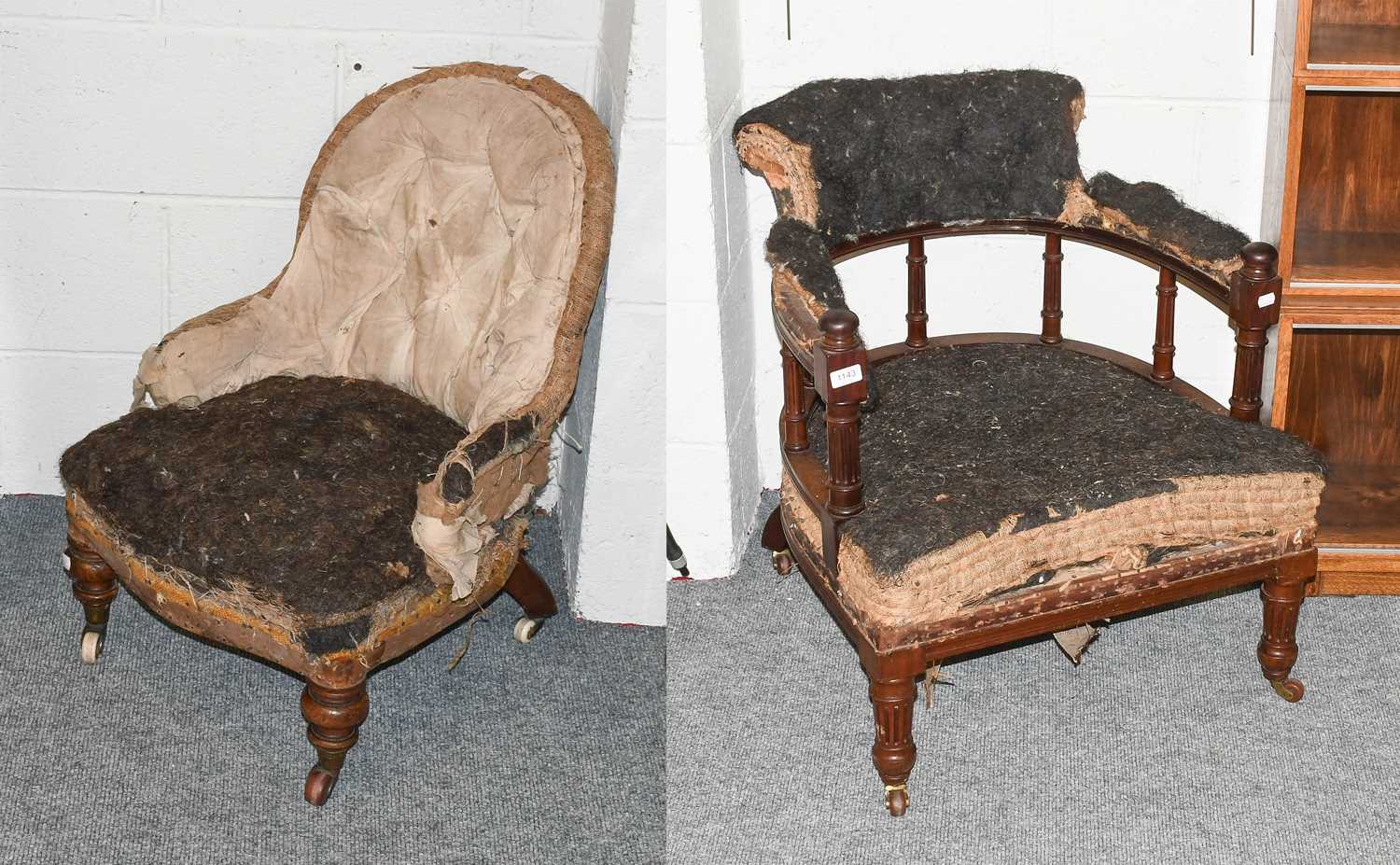 A Victorian Mahogany Tub Chair, in need of upholstering; together with a small Victorian childs