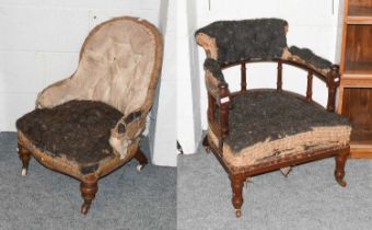 A Victorian Mahogany Tub Chair, in need of upholstering; together with a small Victorian childs