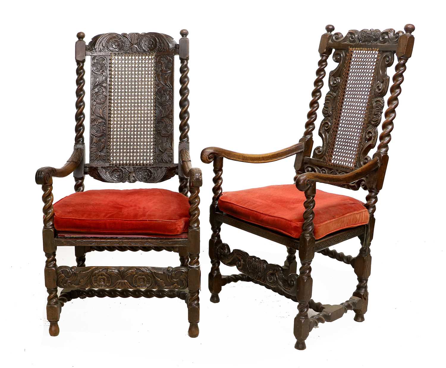 A Harlequin Set of Eight (6+2) William & Mary Carved Walnut High-Back Side Chairs, Late 17th - Image 6 of 7