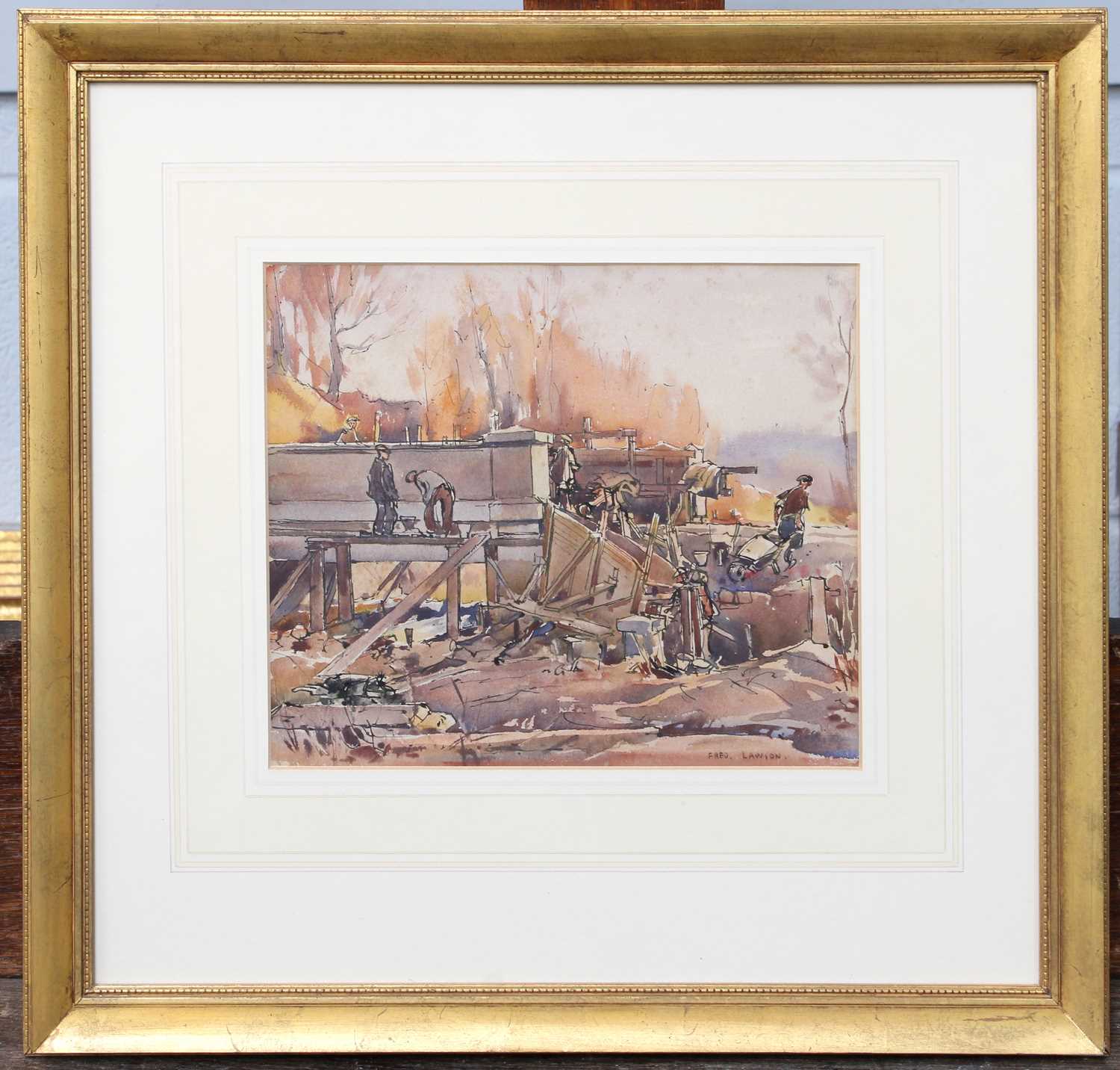 Fred Lawson (1888-1968) At work building a bridge Signed, pen and watercolour, together with a - Image 3 of 15