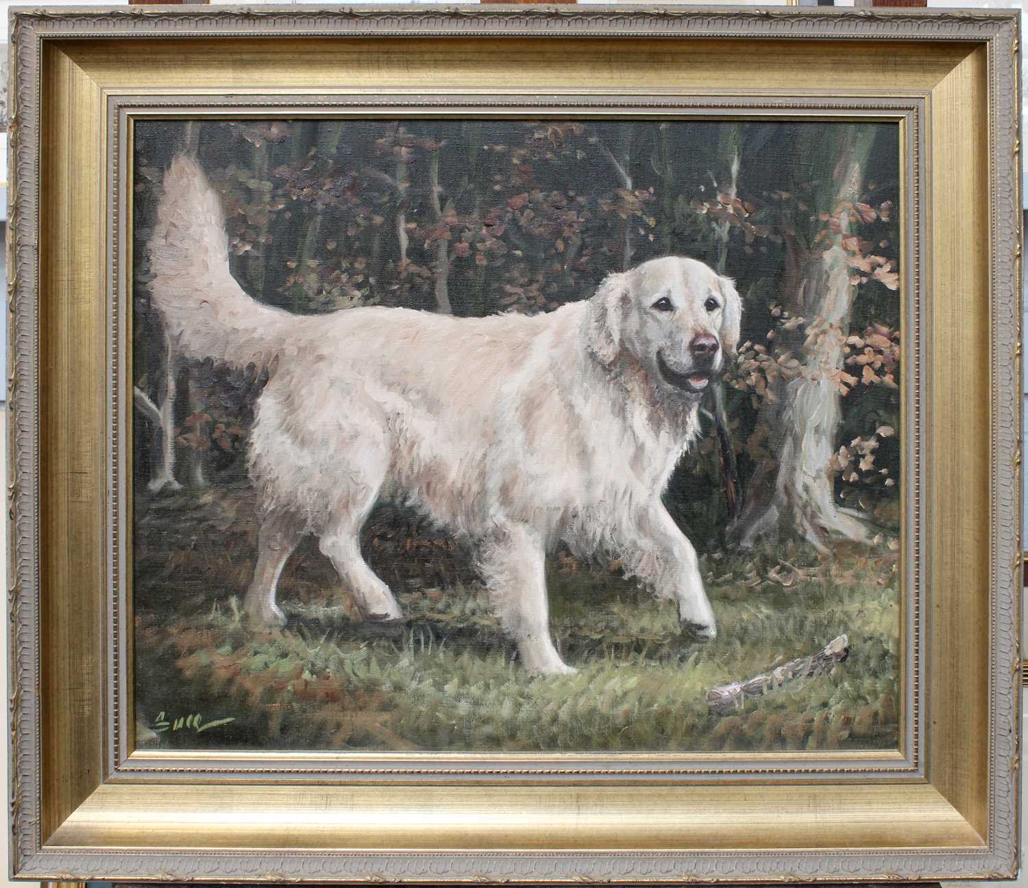 Des Snee (20th Century) "Brig" Portrait of a Golden Retriever Signed, signed, inscribed and dated - Image 2 of 2