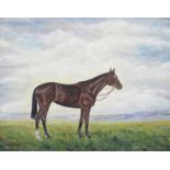 John G Brearley (Contemporary) "Blue Radience" Study of a dark bay horse in an extensive landscape
