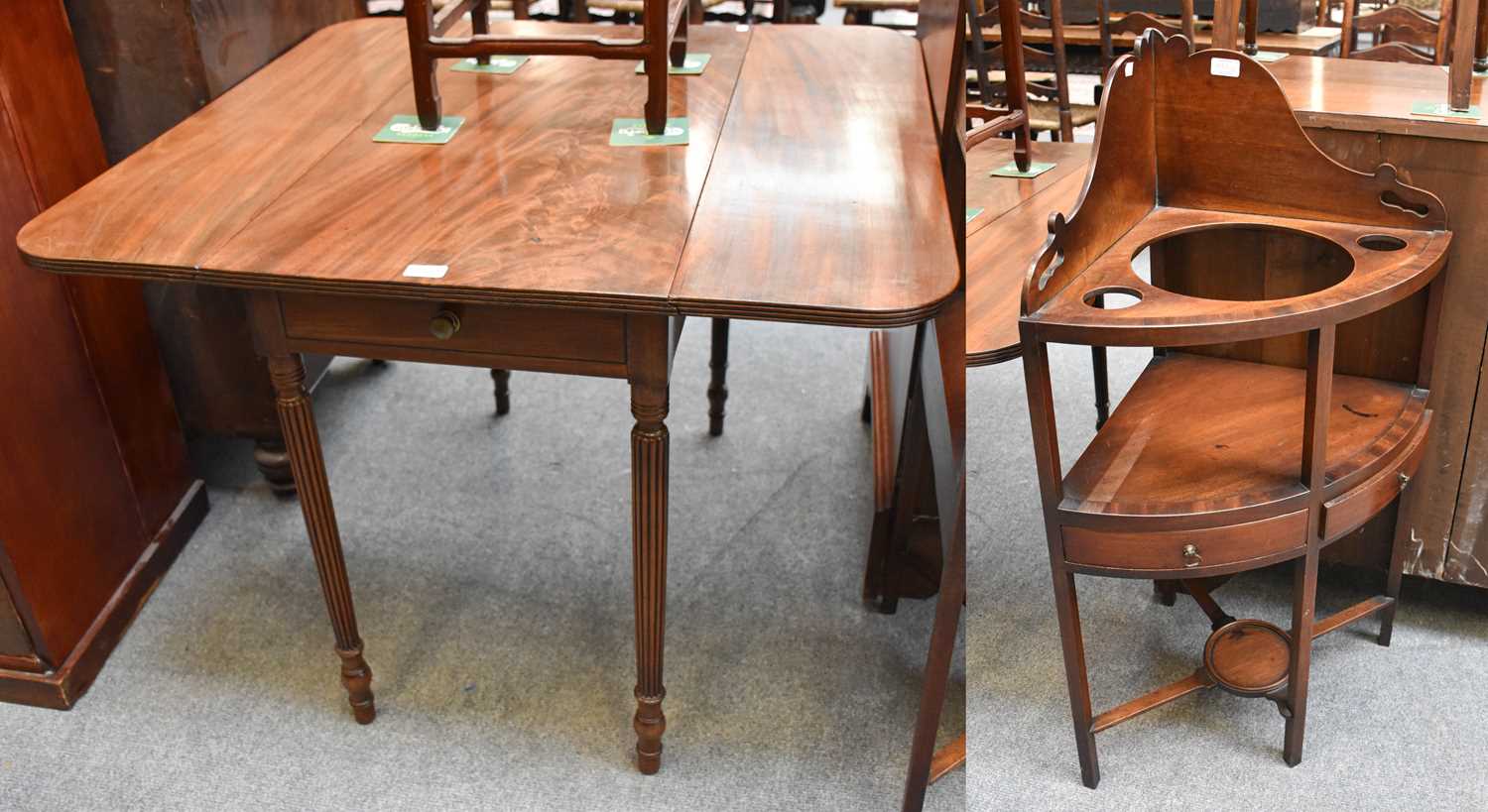 A Regency Mahogany Pembroke Table, 96cm by 93cm by 72cm; together with a Georgian mahogany corner