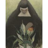 British School (20th Century) Nun arranging flowers Oil on board, together with a further work by