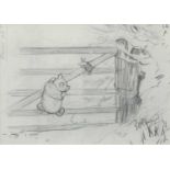 After E H Sheperd (1879-1976) Winnie The Pooh & Piglet Climbing a Gate Reproduction; together with