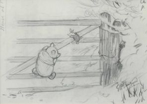 After E H Sheperd (1879-1976) Winnie The Pooh & Piglet Climbing a Gate Reproduction; together with