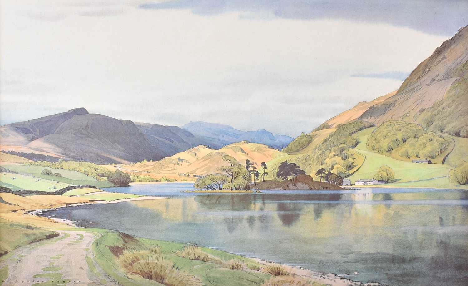 After William Heaton Cooper RI (1903-1995) Lake view with mountains beyond Colour reproduction,