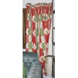 A Pair off Osborne & Little Potentate Pattern Printed Curtains, in red and green, with chinoiserie