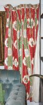 A Pair off Osborne & Little Potentate Pattern Printed Curtains, in red and green, with chinoiserie