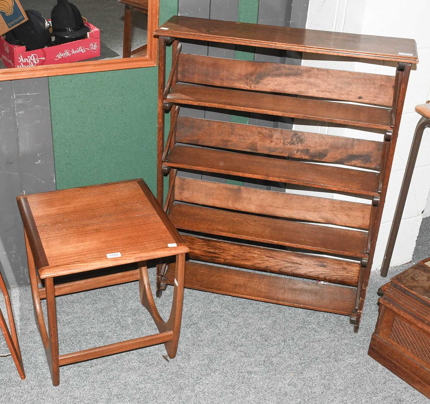 A Pair of Mid 20th Century Teak Lamp Tables, 46cm by 43cm by 49cm; together with an oak open book - Image 2 of 3