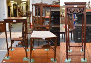 A Chinese Hardwood Plant Stand, 32cm by 92cm, an Edwardian lamp table, and a side chair of similar