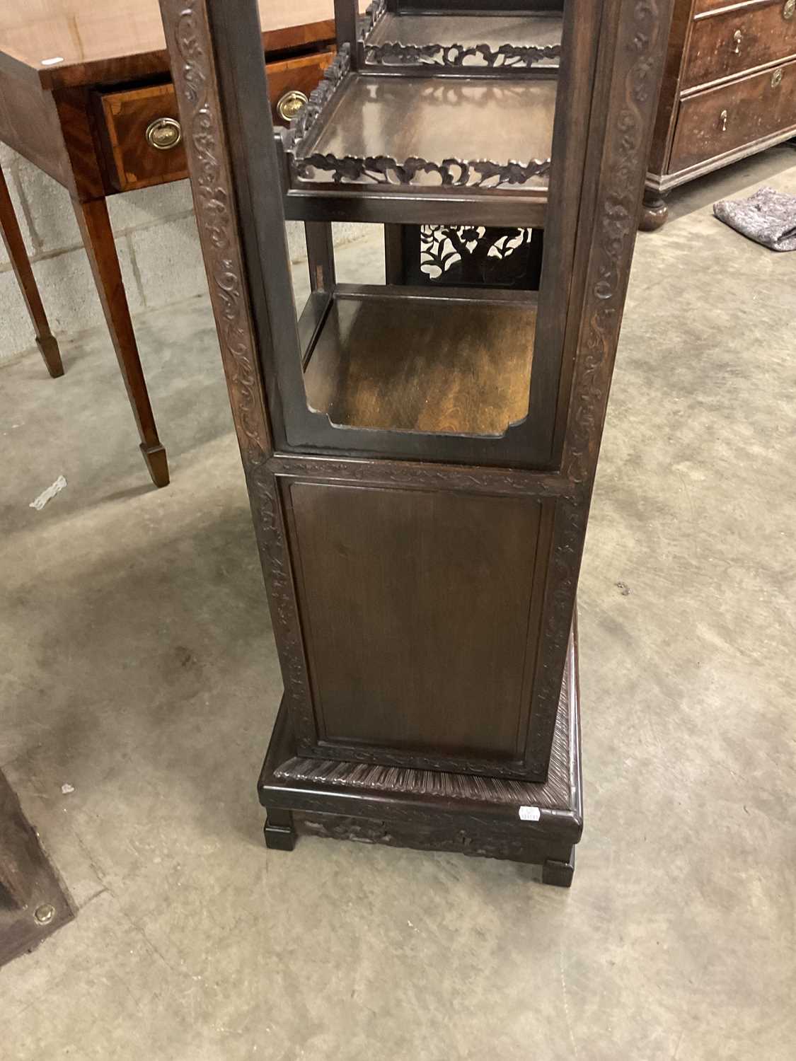 A Chinese Export Carved Hardwood Display Cabinet, early 20th century, the framework carved as a - Image 11 of 14