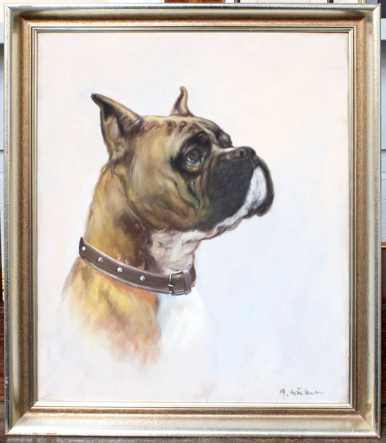 Continential School (20th Century) Head Study of a Boxer Dog Indistictly signed, oil on canvas, 49cm - Image 5 of 6