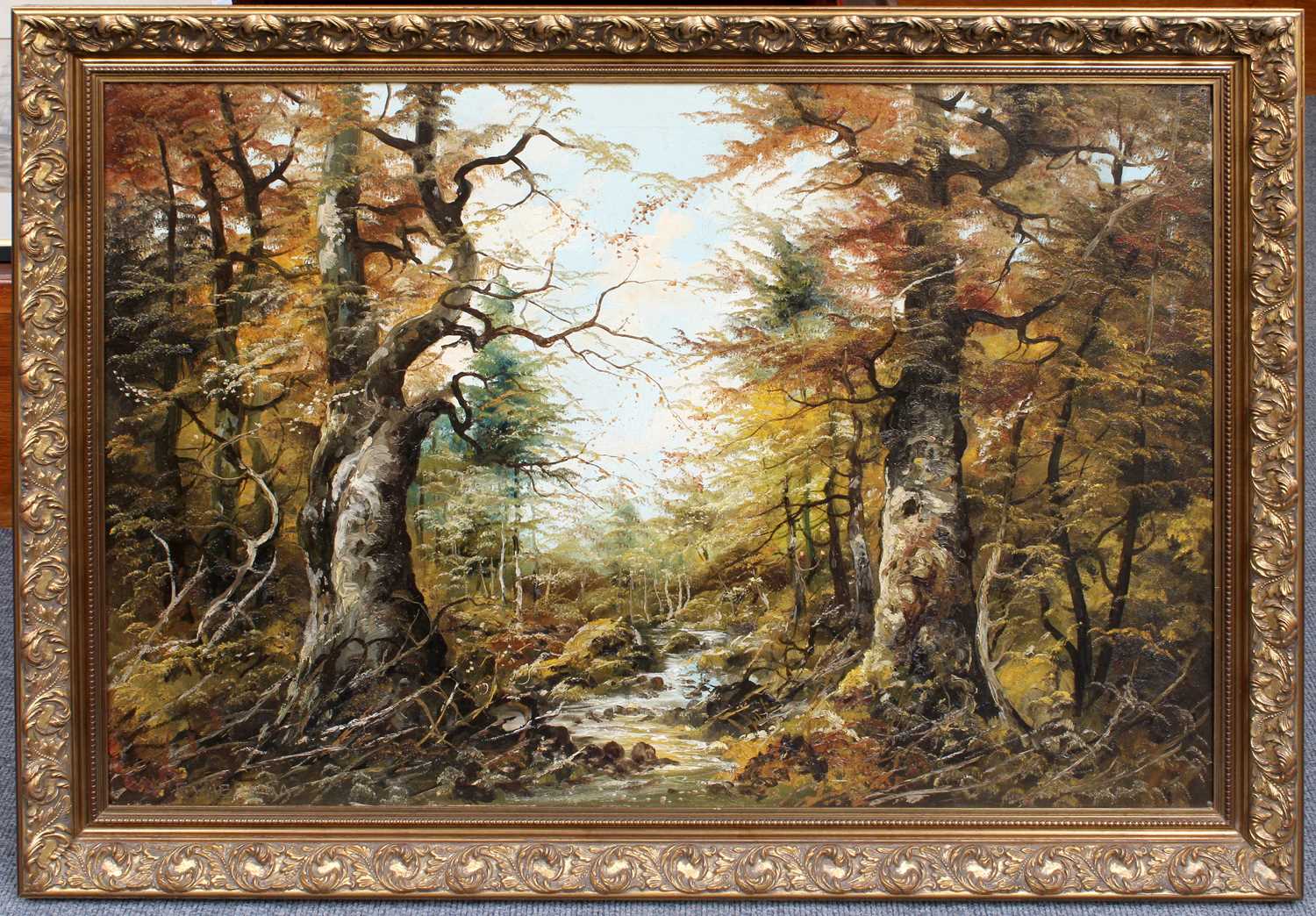 F* Wabrilka (20th Century) An autumnal landscape with wooded ghyll Signed, inscribed verso, oil on - Image 2 of 2