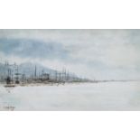 Frank Henry Mason RBA, RI, RSMA (1875-1965) Masted ships in a harbour Signed, watercolour, 10cm by