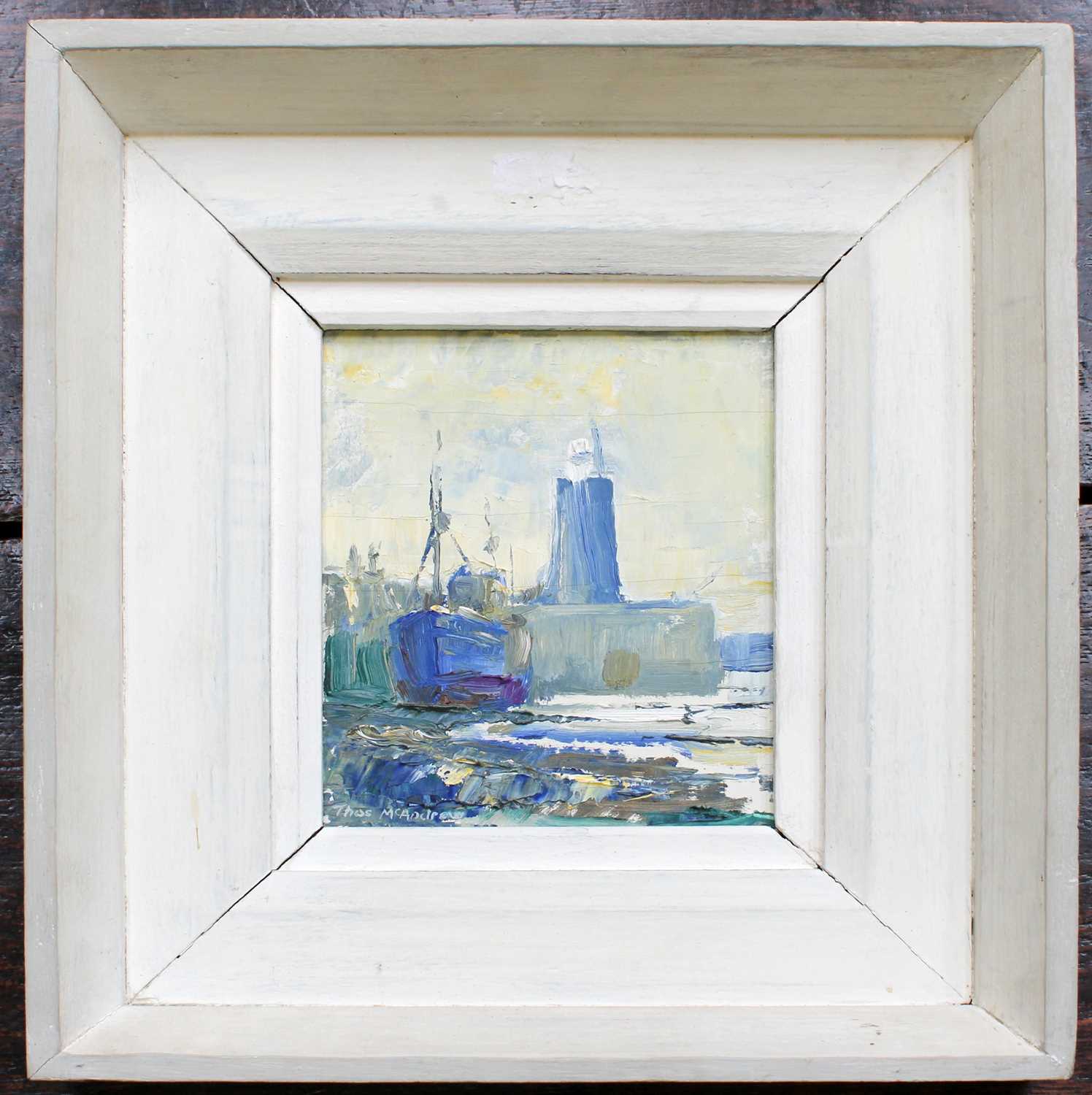 Thomas McAndrew (1916-2002) Moored boat with lighhouse beyond Signed, oil on board, together with - Image 5 of 8