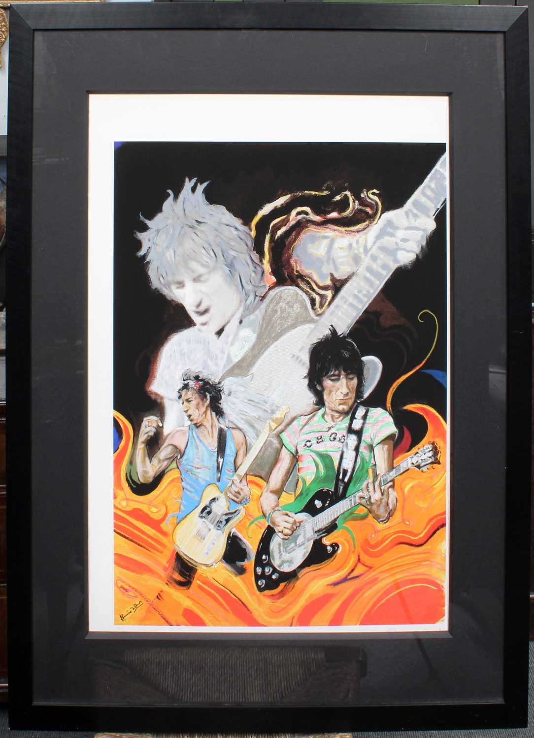 After Ronnie Wood (b.1947) "The Famous Flames - Black Limo" Signed and numbered 122/195, giclee - Image 2 of 2