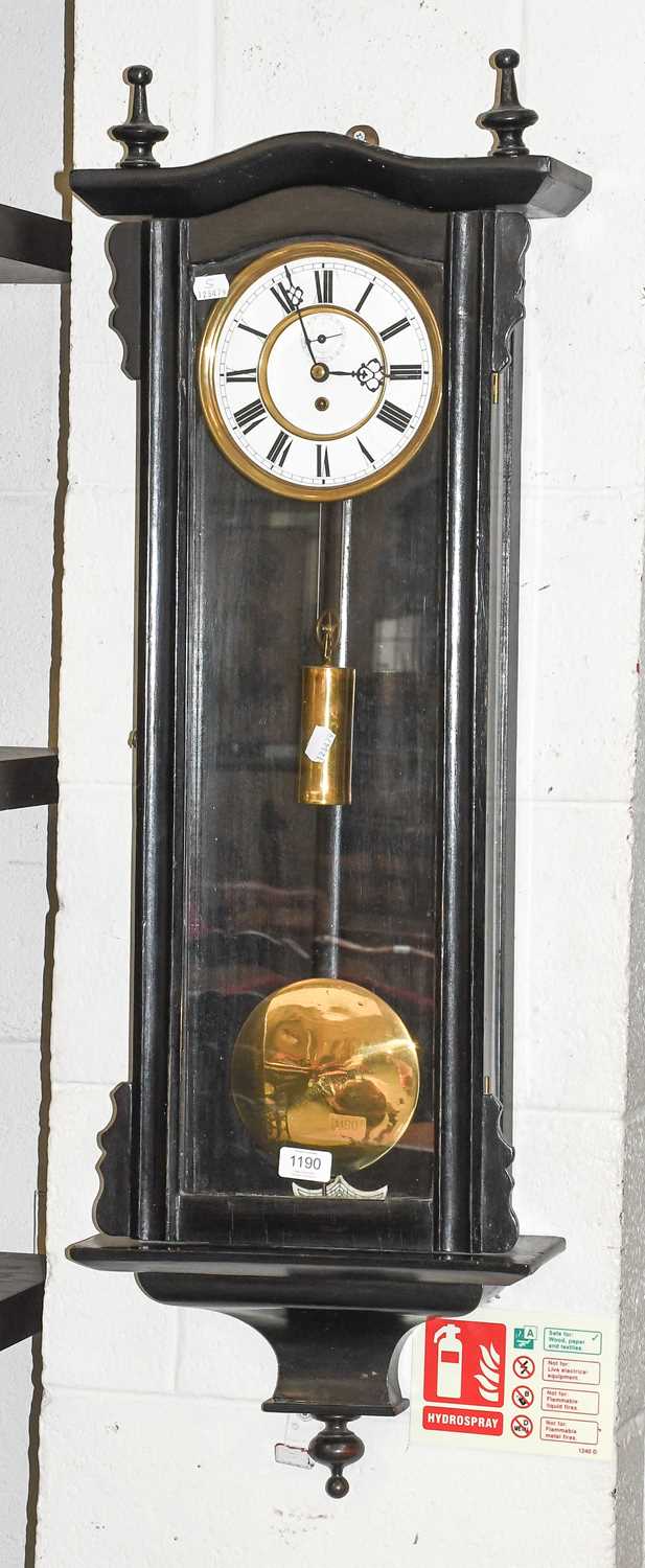 An Ebonised Vienna Type Signel Weight Driven Wall Timepiece, circa 1890, 102cm high with pendulum