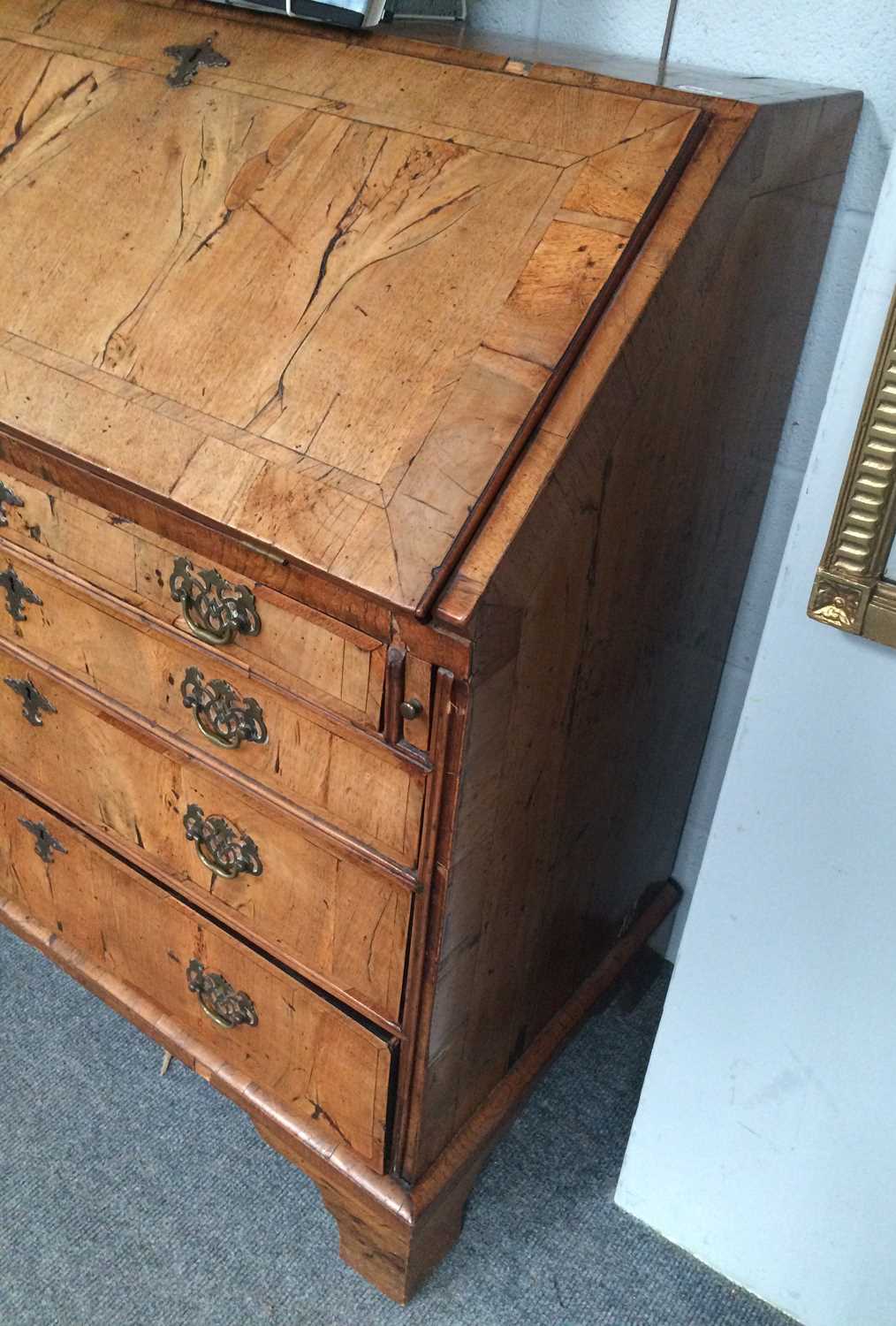 An 18th Century Walnut and Crossbanded Bureau, the fall flap opening to reveal fitted interior - Image 2 of 11