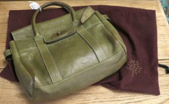 Small Mulberry Green Leather Bayswater Handbag, with brass-tone hardware, postmans lock, leather