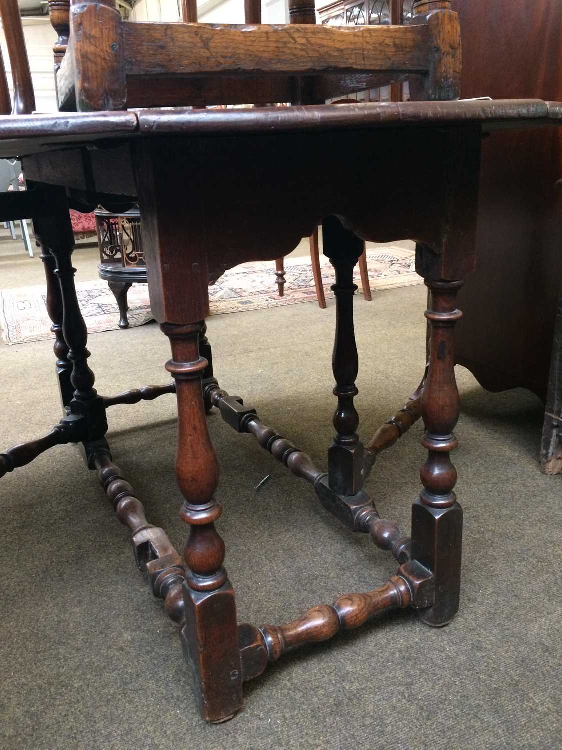 A 17th Century Gateleg Table, oval top, twin drop leaves, baluster turned legs and stretchers with - Image 5 of 9