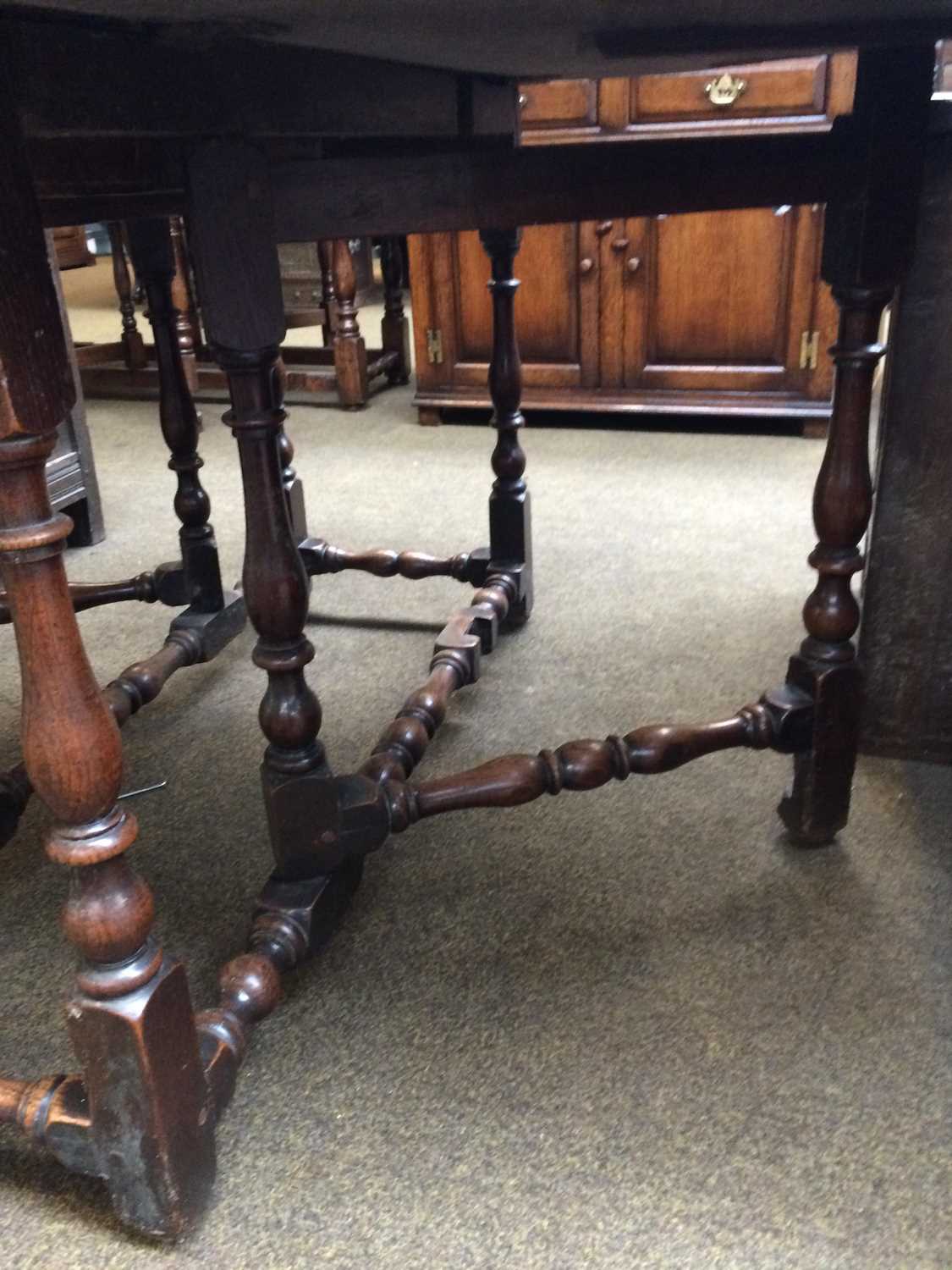 A 17th Century Gateleg Table, oval top, twin drop leaves, baluster turned legs and stretchers with - Image 4 of 9
