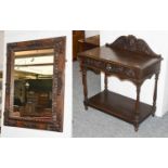 A Victorian Oak Side Table, 84cm by 47cm by 92cm, fitted with a drawer, together with a carved oak