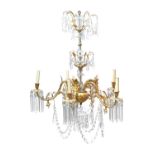 ~ A Late 19th Century Ormolu and Cut-Glass Five-Light Chandelier, the central shaft support