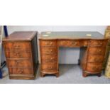 A Reproduction Walnut Leather Inset Desk, together with a two door reproduction filing cabinet