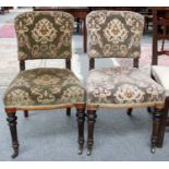 A Pair of 19th Century Part Ebonised Walnut Side Chairs, on turned and fluted supports