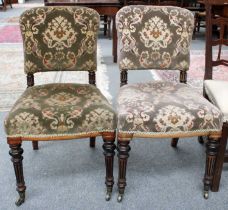 A Pair of 19th Century Part Ebonised Walnut Side Chairs, on turned and fluted supports