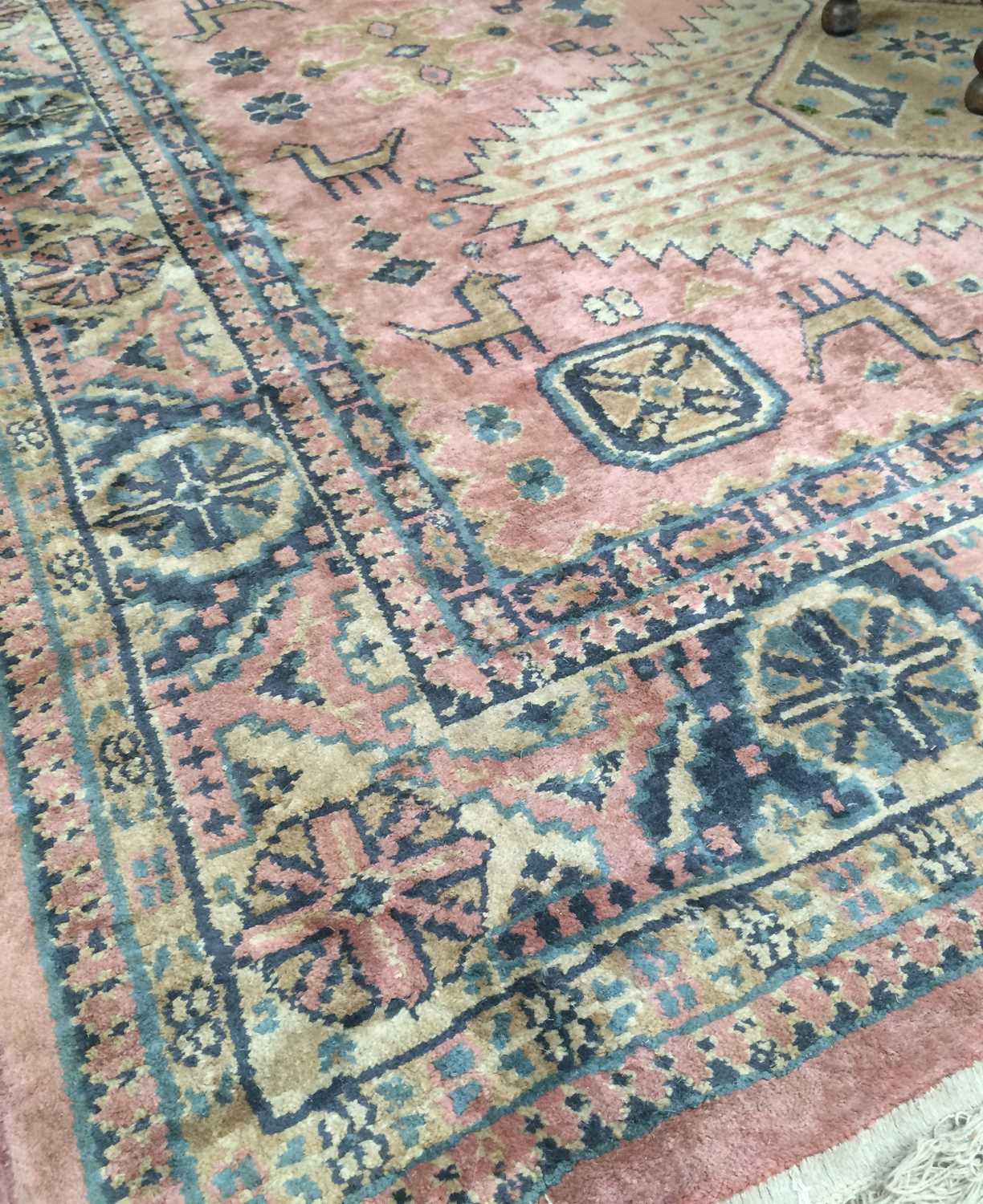 A Machine Made Carpet, the field with three medallions enclosed by rosette borders, 256cm by 182cm - Image 3 of 12