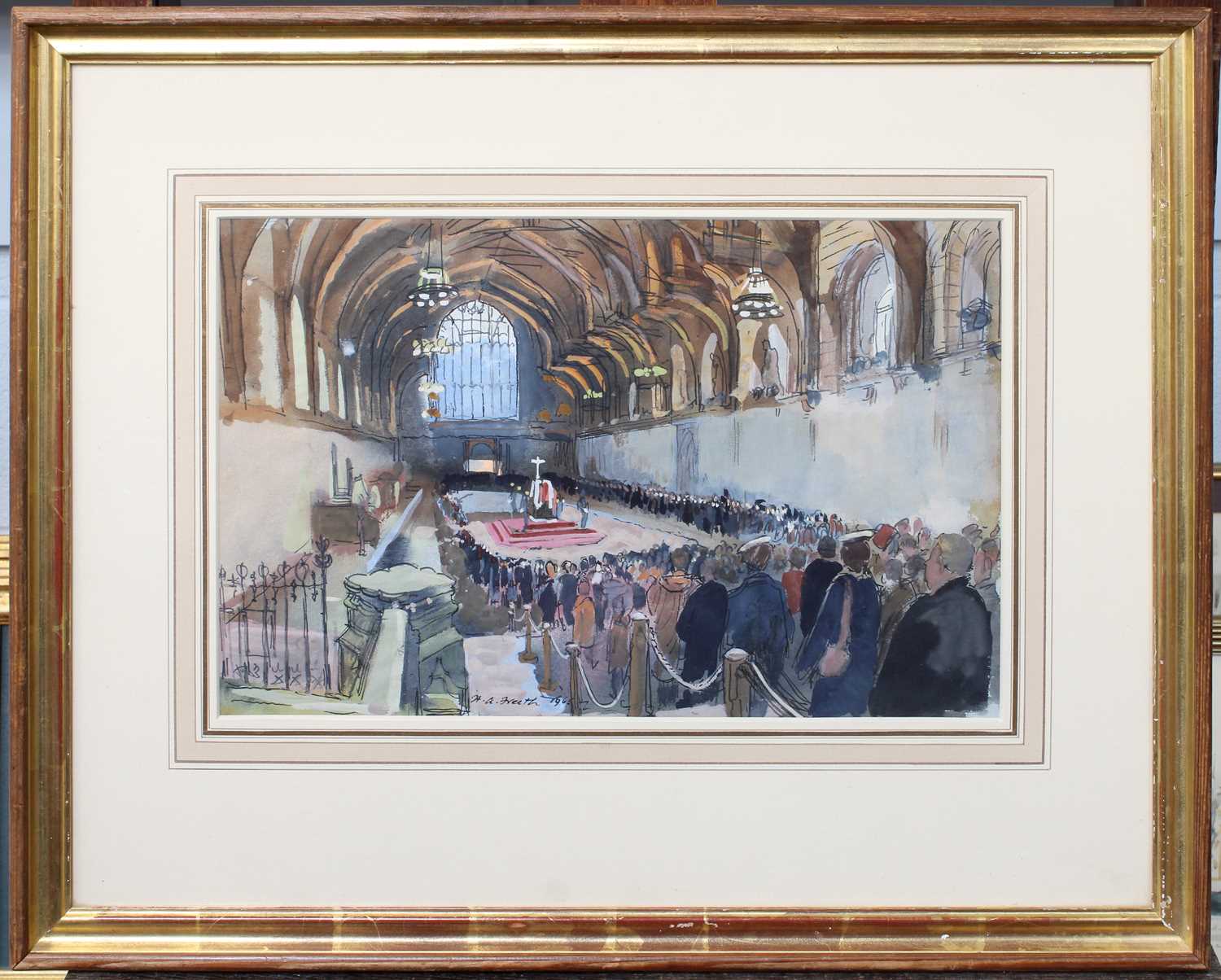 Hubert Andrew Freeth (1912-1986) "The Lying-in-State of Sir Winston Churchill" Signed and dated - Image 2 of 2