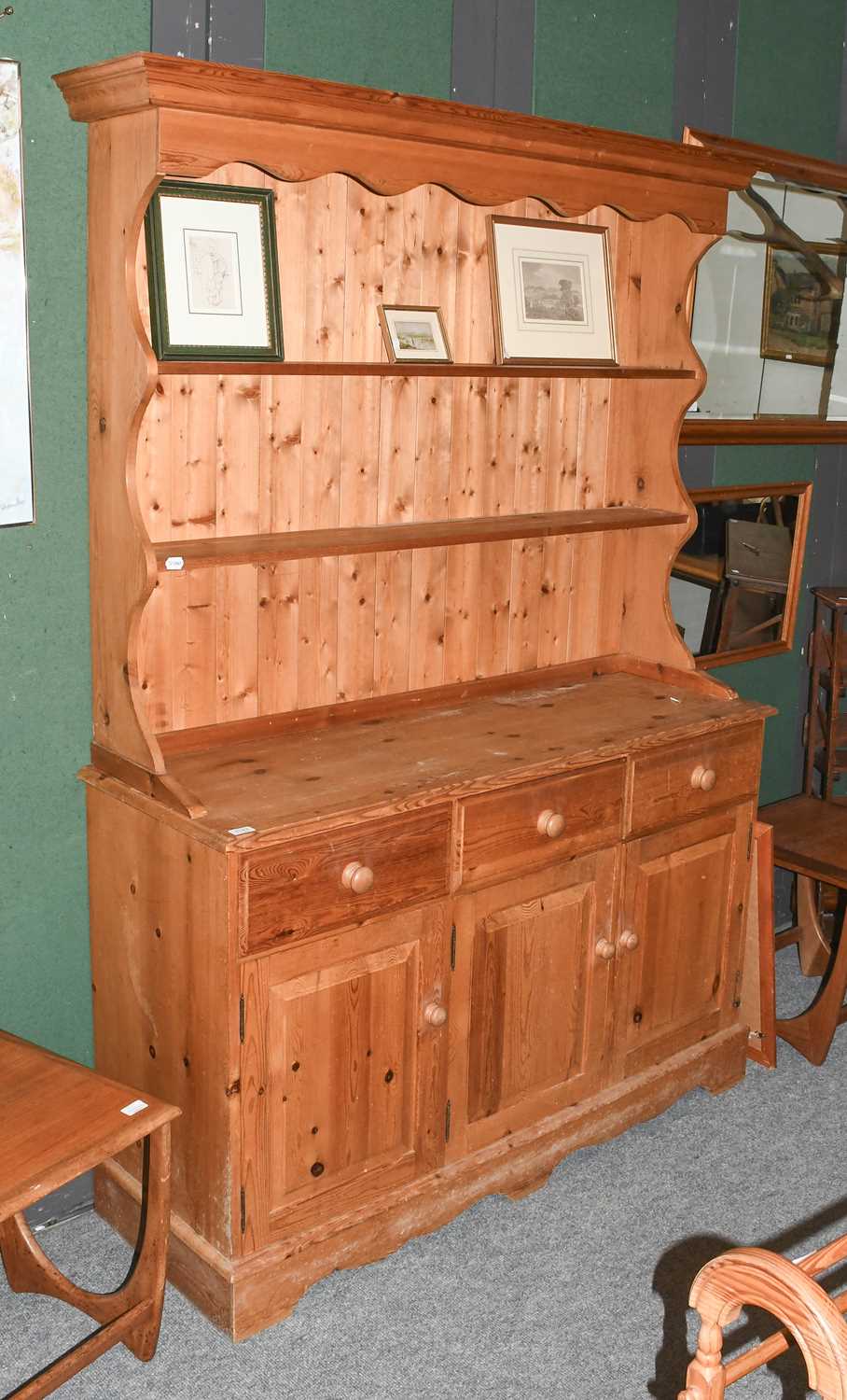 A 20th Century Pine Farmhouse Kitchen Dresser, 144cm by 47cm by 200cm